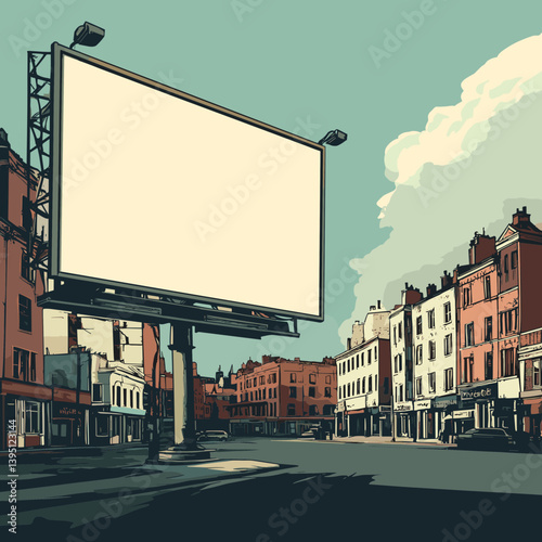 Large Blank Billboard on City Street, Pixel Art Style