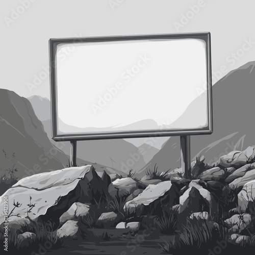 Blank Billboard in a Grey Mountain Landscape