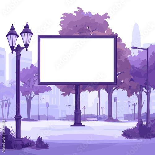 Blank Billboard in a Purple City Park