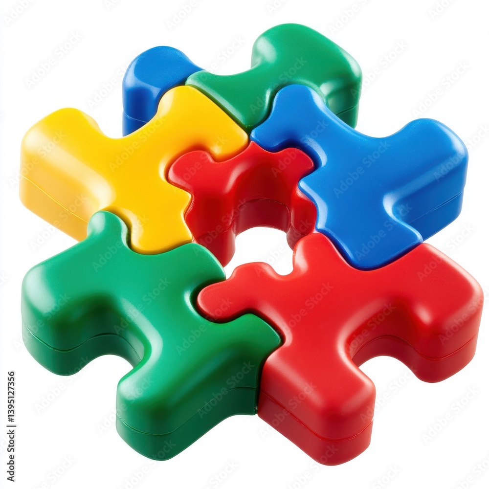 Fototapeta premium Colorful jigsaw pieces connected forming a circular arrangement isoleted on white background
