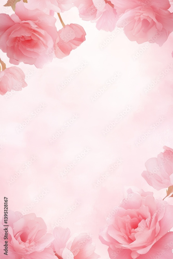 Naklejka premium A minimal pastel pink background with soft pink roses arranged around the edges, leaving a clean center space for text.