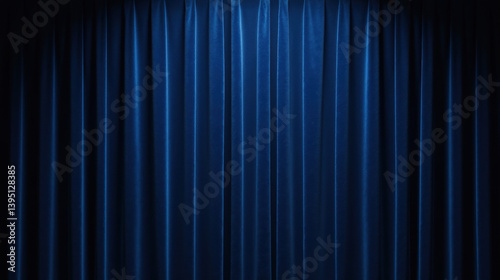 Luxurious blue velvet curtain elegant texture theatrical backdrop rich color smooth fabric stage design dramatic presentation performance setting