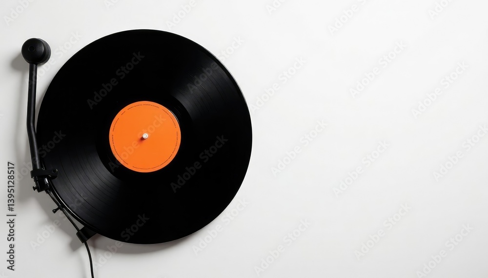 Fototapeta premium Turntable, vinyl record, and headphones on white backdrop , studio, isolated, detail