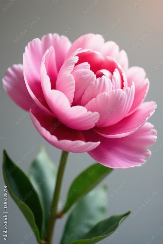 Fototapeta premium Single pink peony flower, fully opened, soft light , petal, peony, photography