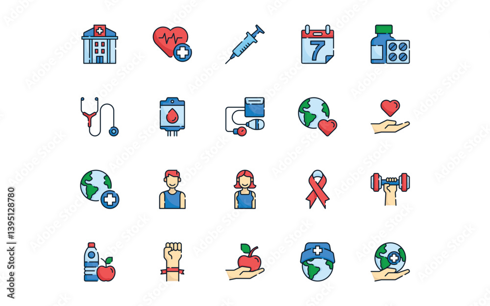 World Health Day Icons - Filled Outline World Health Day Icons - Filled Outline