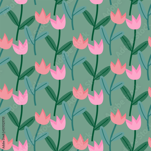 seamless pattern with pink flowers