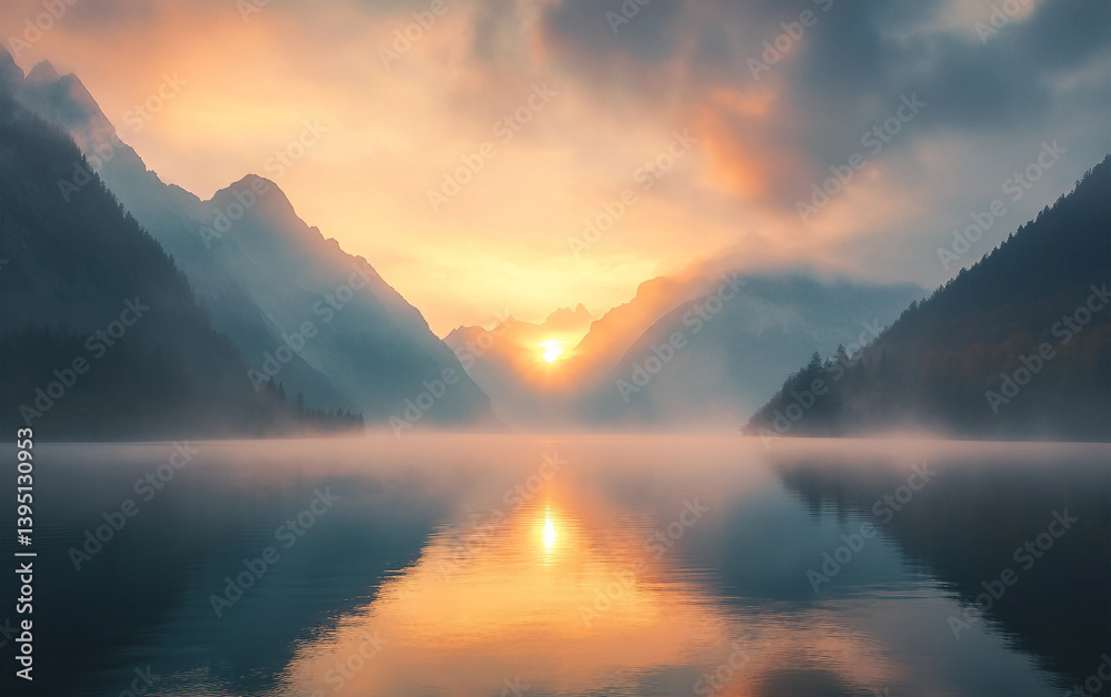 Fototapeta premium Beautiful mountain range with a lake in the foreground