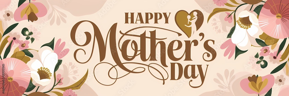 Fototapeta premium Elegant Happy Mother's Day greeting with glowing artistic typography floral details a heartwarming message in a high-resolution digital artwork perfect for celebration Mother's Day illustration design
