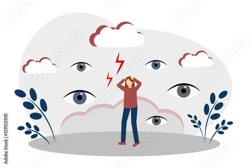 Social phobia. The girl is afraid of other people. Psychological disorders. Psychology. Shyness and fear of judgment