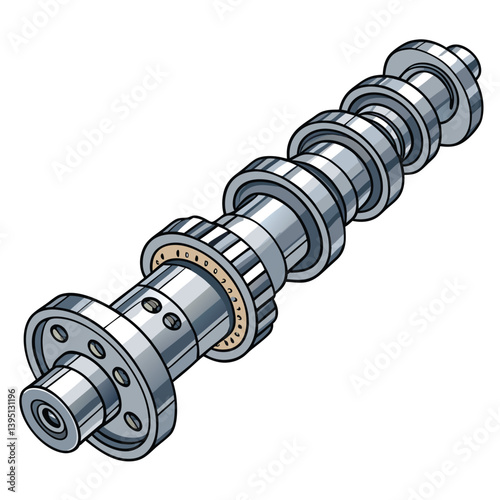 Create a bold, vector illustration of a camshaft with clearly defined lobes, emphasizing strong lines and impactful design.
