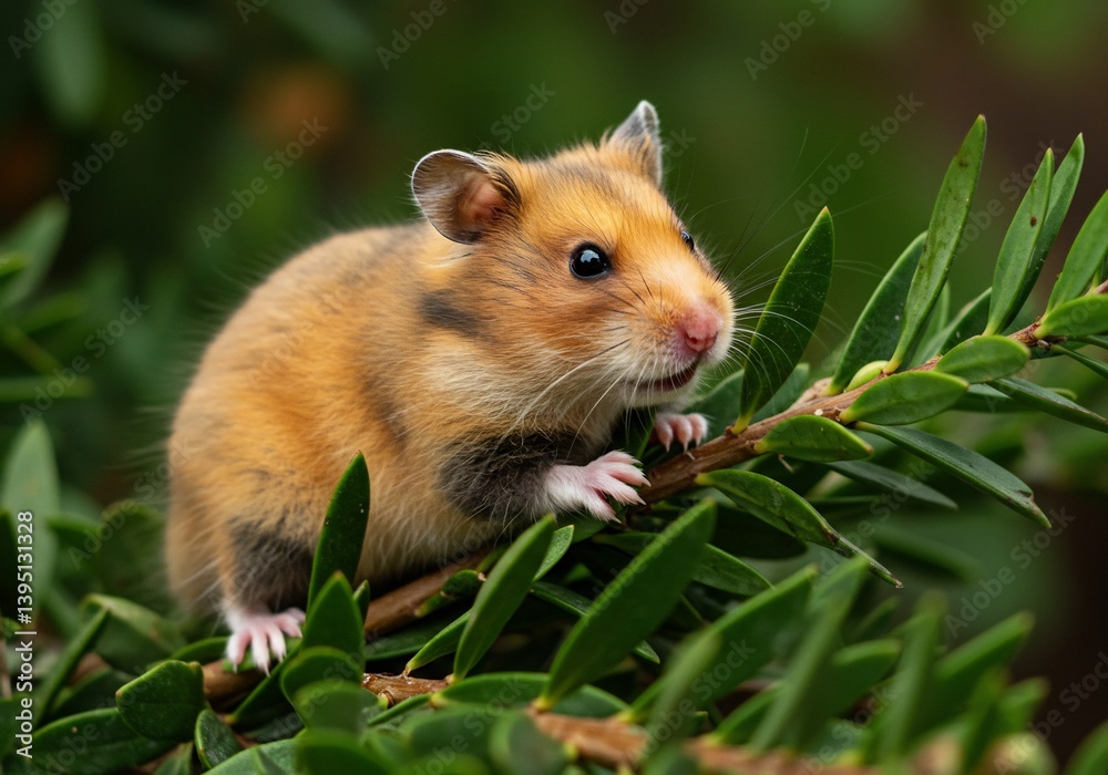 Cute Hamster Perched on Green Branch. AI Generated Cute Hamster Perched on Green Branch. AI Generated