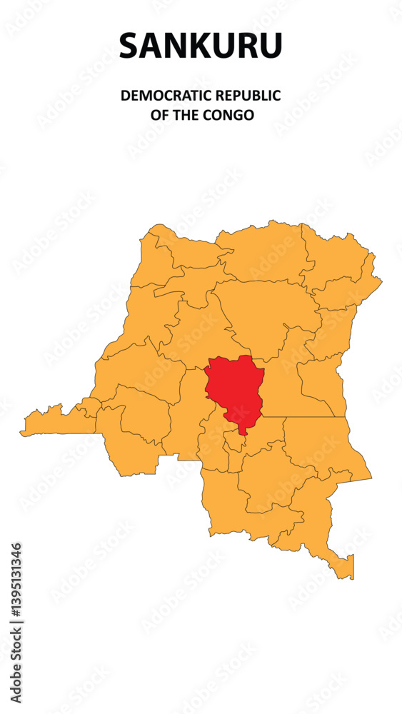 Obraz premium Sankuru Map is highlighted on the Democratic Republic of the Congo with detailed state and region outlines.