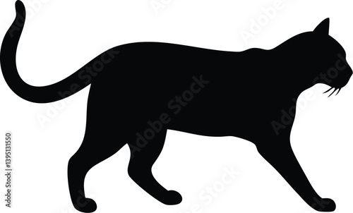 Sleek Black Cat Silhouette | Walking Feline Vector Art Design