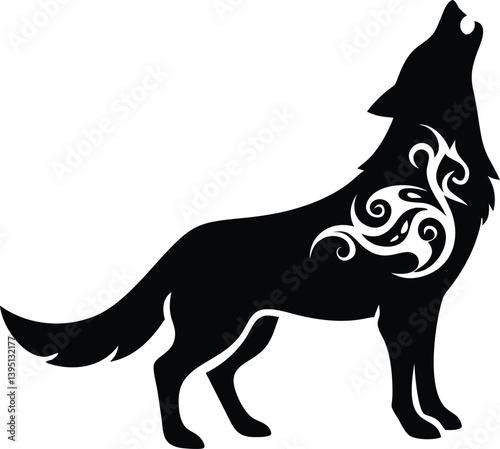Tribal Howling Wolf Silhouette | Minimalist Tattoo-Inspired Vector Art