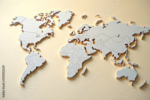 Modern World Map Illustration, A Detailed and Realistic Representation of Global Geography with Political Borders and Country Divisions for Educational Purposes