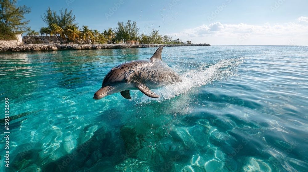 Obraz premium Generic Bottlenose Dolphin Overview Leaping Crystal-clear
