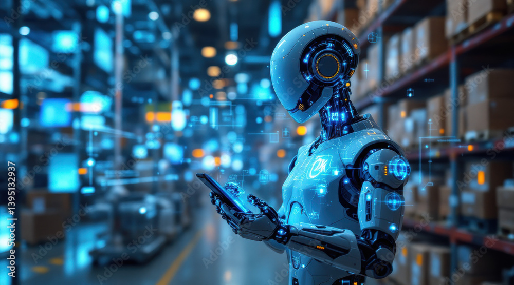 Tariff Taxes. humanoid robot efficiently manages warehouse logistics with 10 percent tariff on imported goods Tariff Taxes. humanoid robot efficiently manages warehouse logistics with 10 percent tariff on imported goods
