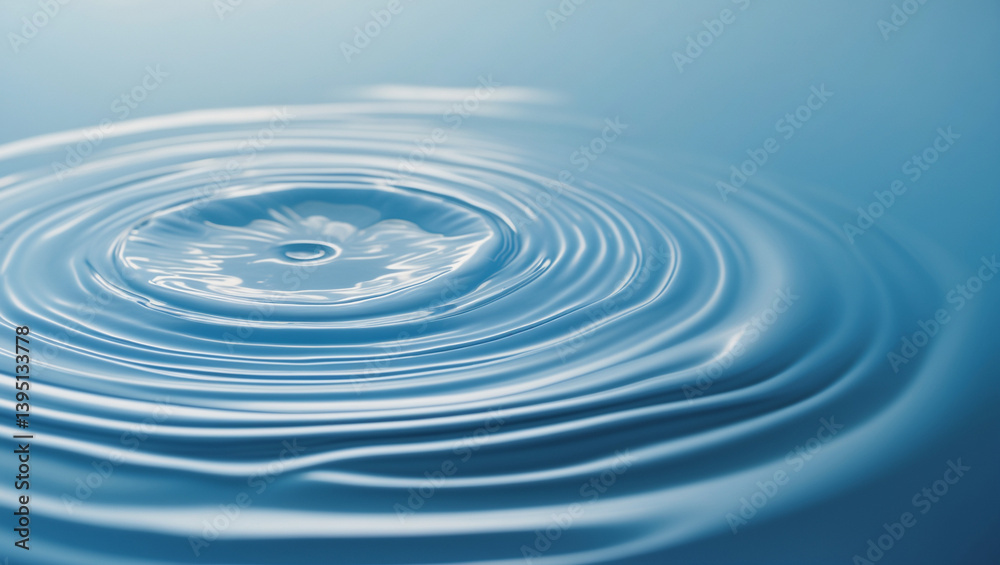 Fototapeta premium Serene Blue Water Droplet Creates Circular Ripples Abstract Liquid Pattern Texture