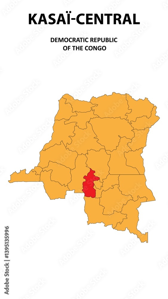 Fototapeta Kasaï-Central Map is highlighted on the Democratic Republic of the Congo with detailed state and region outlines.