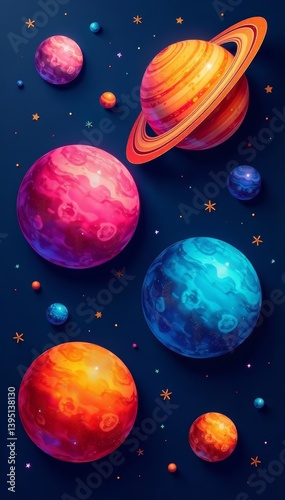 Set of colorful Neptune planet cut outs with glitter accents  glitter  cut out