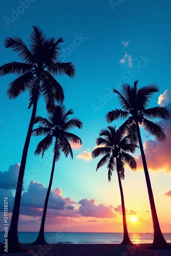 Silhouettes of palm trees against a vibrant blue sky  California  silhouette  skies