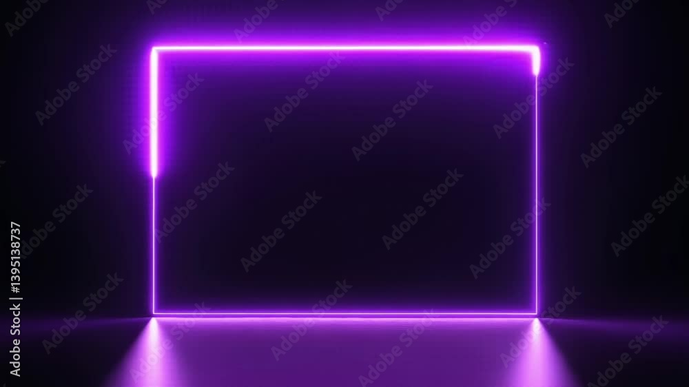 purple neon light motion animation with box frame shape and, black background, 4k resolution footage,