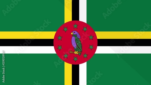 Animation of the appearance and disappearance of a flat flag 2D Dominica