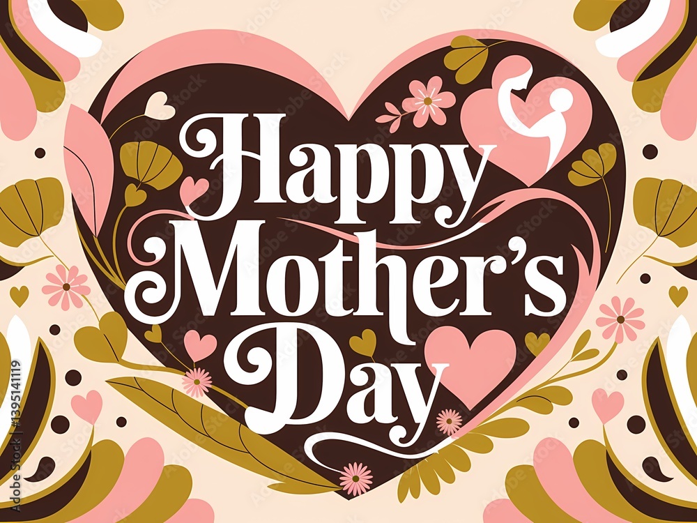 Fototapeta premium Elegant Happy Mother's Day greeting with glowing artistic typography floral details a heartwarming message in a high-resolution digital artwork perfect for celebration Mother's Day illustration design
