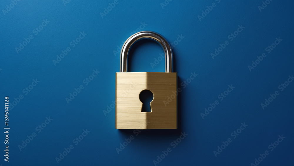 Gold Padlock On Blue Background Represents Security Protection And Access Control Gold Padlock On Blue Background Represents Security Protection And Access Control