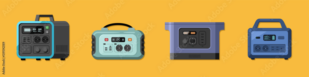 Fototapeta premium Stationary, industrial and portable diesel power generator set icon