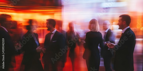 Elegant Social Gathering with Blurred Motion and Warm Atmosphere