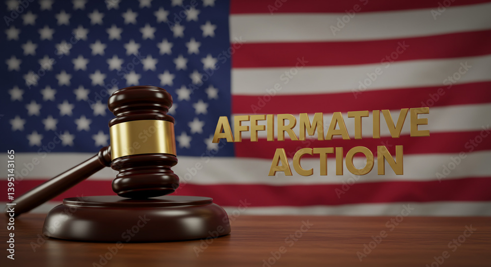 US Affirmative Action Law Gavel and American Flag Legal Concept US Affirmative Action Law Gavel and American Flag Legal Concept