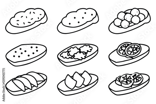 bruschetta line art with vibrant fresh toppings