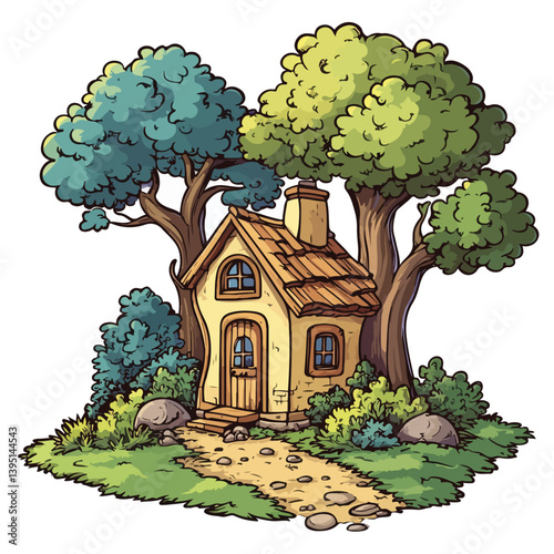 Tiny House in a Forest vector illustration 