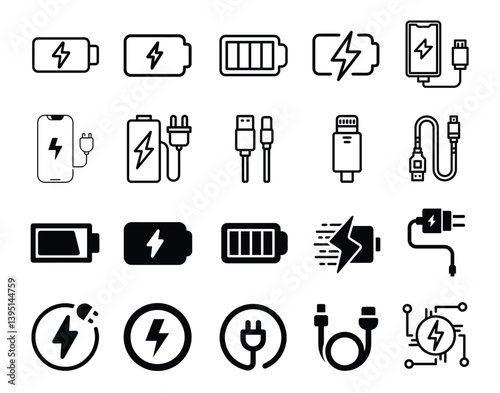 Charging Icon,Battery Icon,Seamless energy flow  Vector pack charging icon for tech and gadget themes