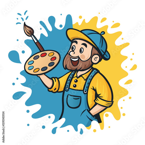 Create a vector illustration of a bold, creative artist holding a paintbrush, emphasizing dynamic brushstrokes and vibrant colors.