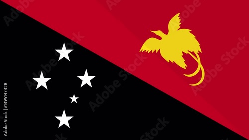 Animation of the appearance and disappearance of a flat flag 2D Papua New Guinea