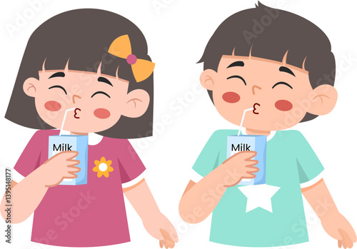 Happy Children Enjoying Refreshing Milk Carton Drinks