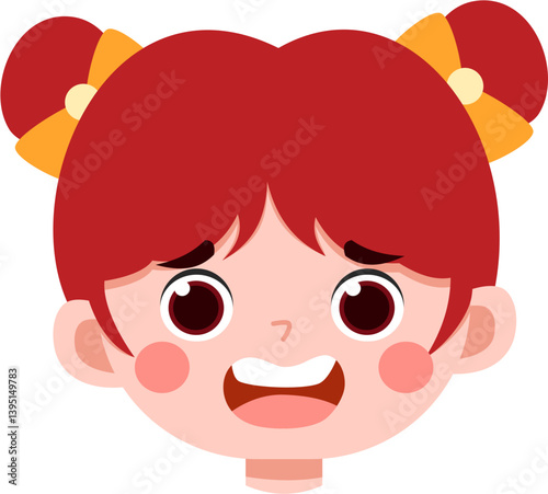 Joyful Girl with Red Hair and Topknots, Wide Open Mouth