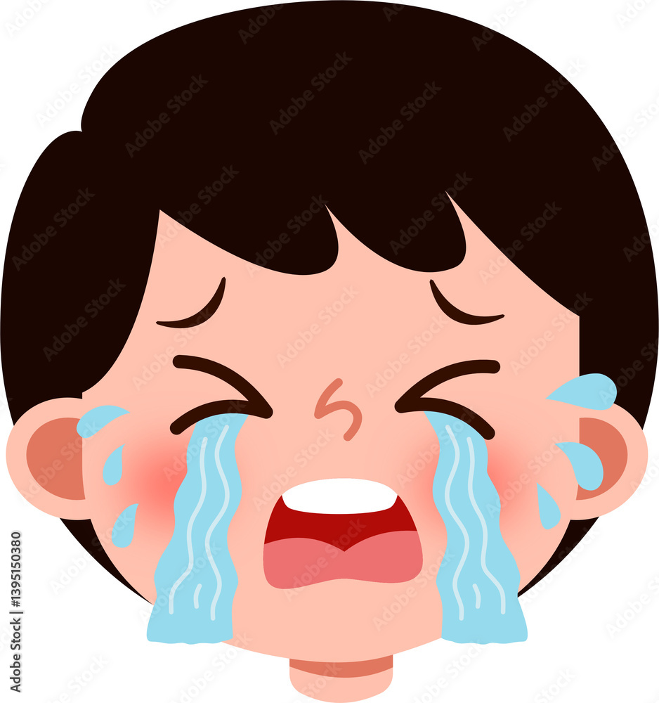 Heartbroken Boy's Weeping Face: Cartoon Illustration Heartbroken Boy's Weeping Face: Cartoon Illustration