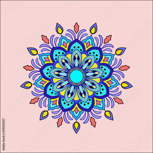 Flower Mandala. pink background, Vintage decorative elements. Oriental pattern, vector illustration. Arabic, Indian, Moroccan, Spain, Turkish, Pakistan, Chinese, mystic, ottoman motifs. 