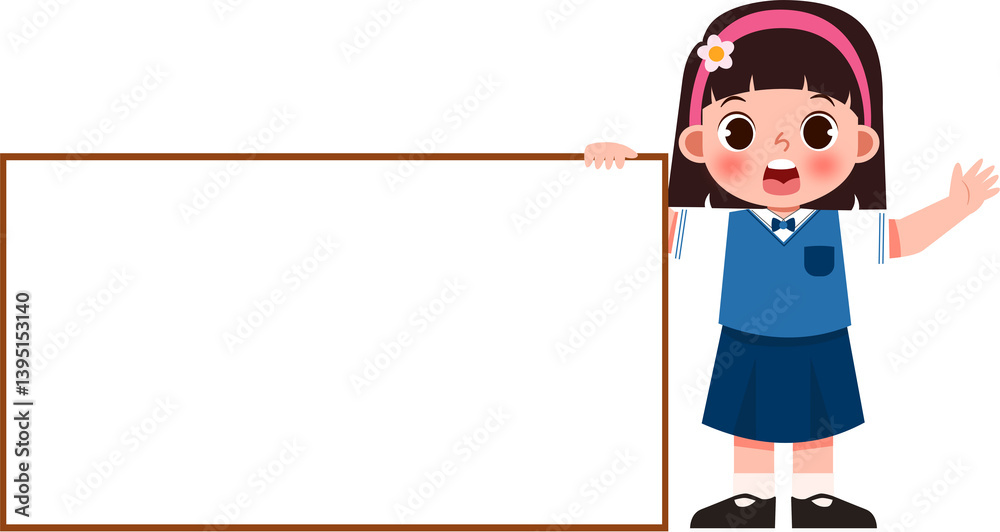 Cheerful Schoolgirl Holding Blank Sign, Ready for Your Message Cheerful Schoolgirl Holding Blank Sign, Ready for Your Message