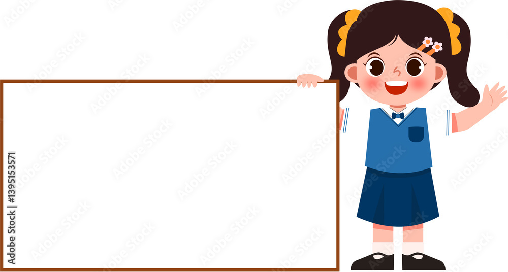 Cheerful Schoolgirl Holding Blank Sign, Ready for Your Message