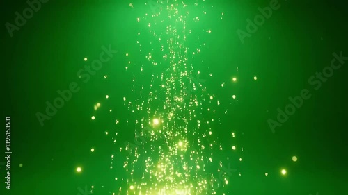 Golden Particles Falling on Green Background Abstract Design Texture	