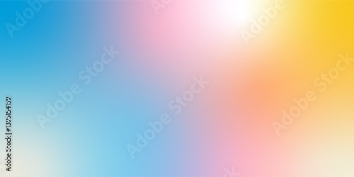 Abstract clear blue sky. Pastel rainbow. Light blue, pink and yellow color vector banner. Pastel gradient sky pattern. Blurred light fuzz colorful gradient background. Vector soft horizontal backdrop