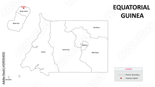 Equatorial Guinea map. Country and State map of Equatorial Guinea. Administrative map of Equatorial Guinea with Countries and boundaries in white color.