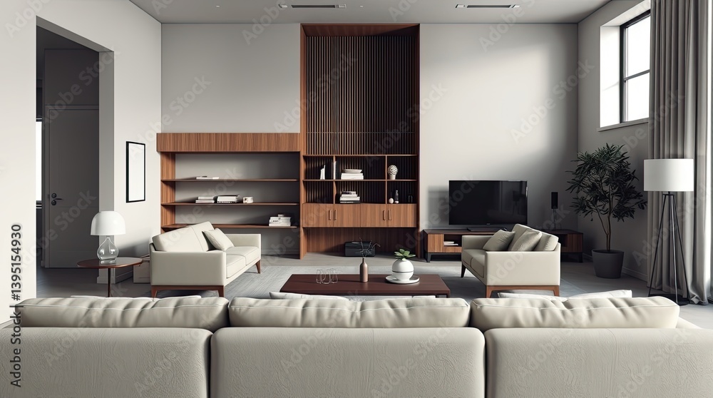 Fototapeta premium A well designed modern living room with minimalist style furniture