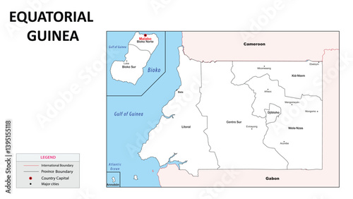 Equatorial Guinea map. Country map of Equatorial Guinea. Administrative map of Equatorial Guinea with Country and capital in white color.