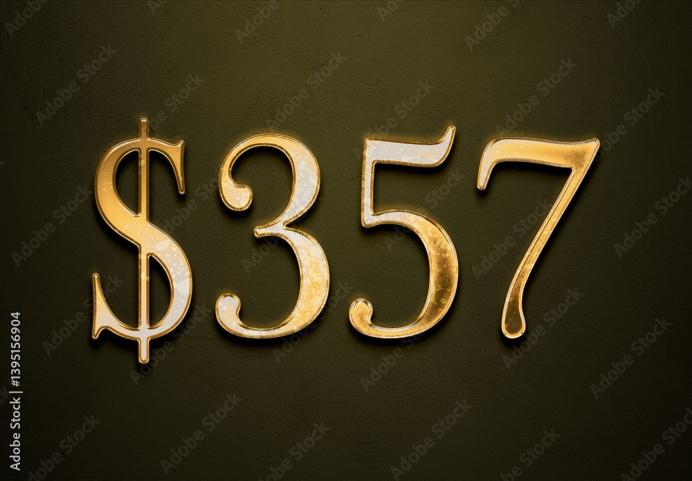 Old gold effect of 357 dollars with 3D glossy style Mockup. Old gold effect of 357 dollars with 3D glossy style Mockup.