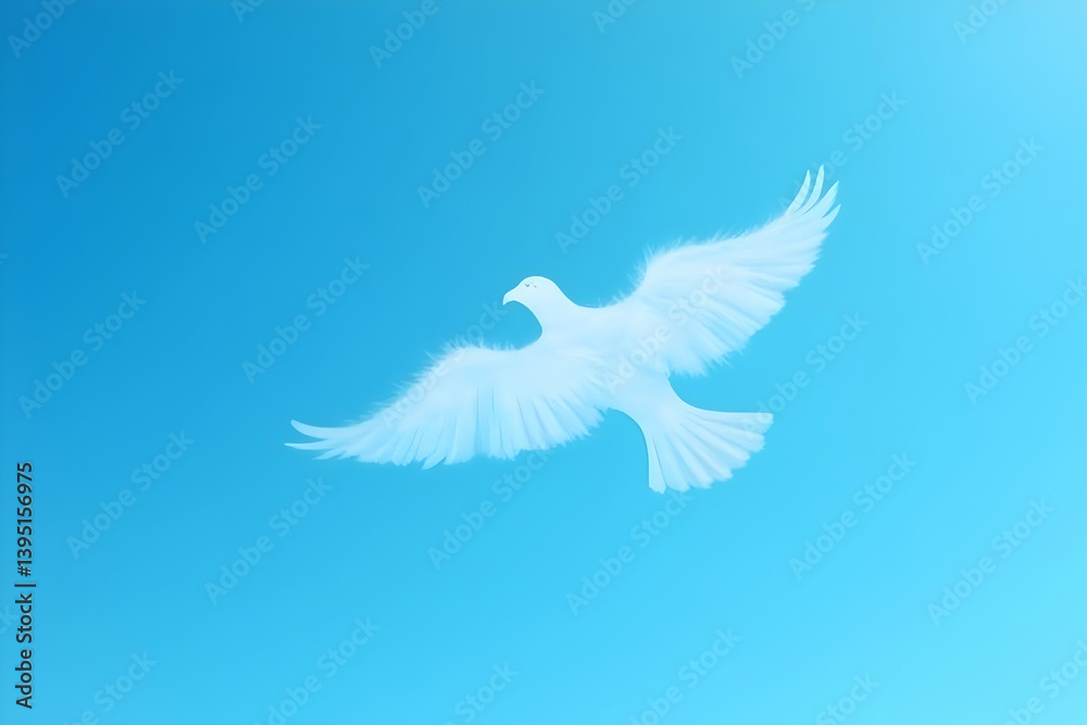 Fototapeta premium Serenity in the sky, A delicate, wispy silhouette of a bird-shaped cloud gracefully soaring against a calming blue expanse, evoking peace